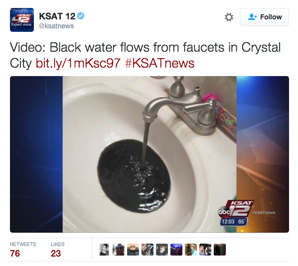 onyxslaughterhaus:  thechanelmuse:  Black Water Flows Out Of Taps In Crystal City,