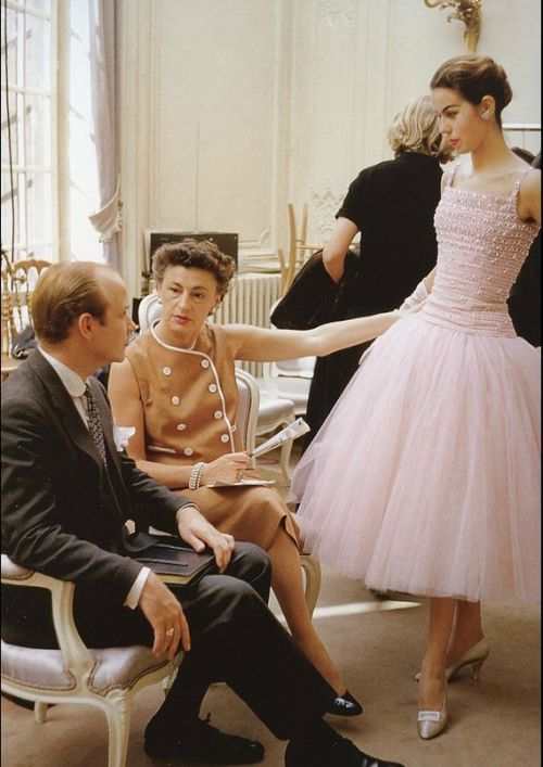 theniftyfifties - Dior house model Odile wearing a tulle dress...