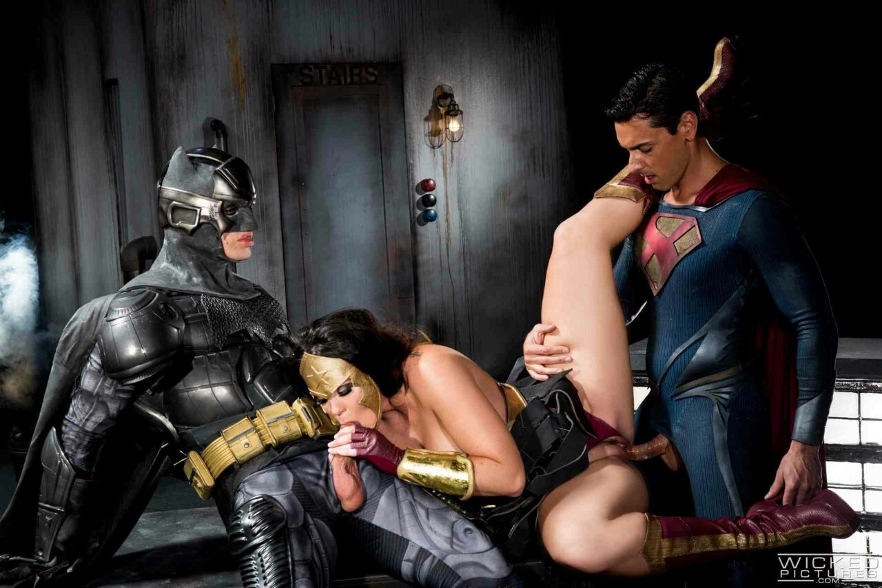 kreigers-naughty-files:  Alison Tyler as Wonder Woman fucking Superman and Batman