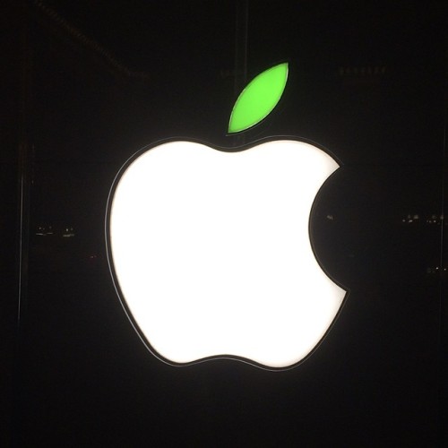 Apple logo with a green leaf. (at Grand Central Terminal)