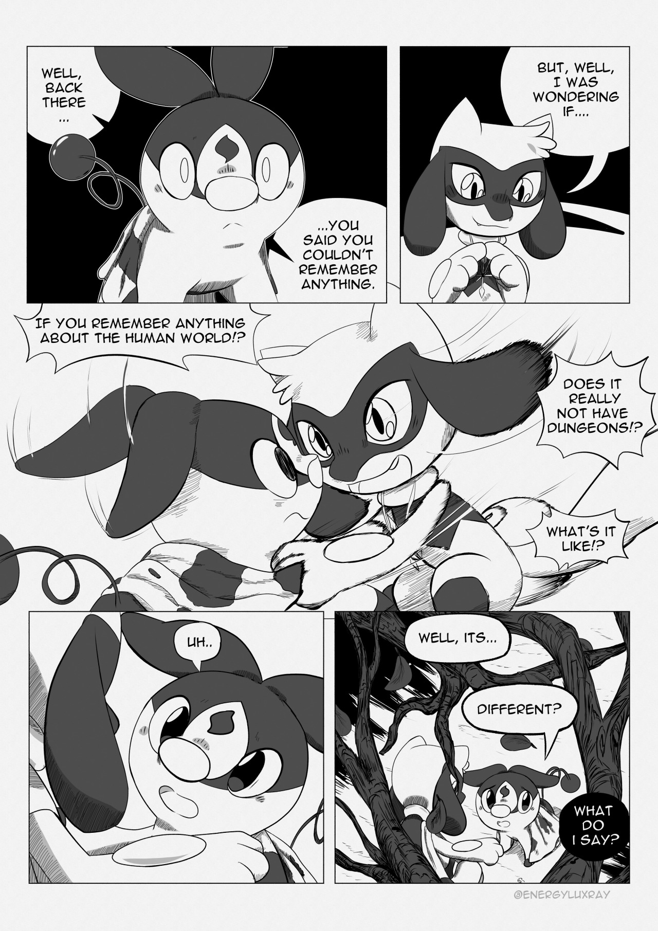 Woah Riolu, invading personal space much?  Previous PageNext PageFirst Page of Chapter OneFirst Page of ComicDeviantArt ComicFury #pokemon #pokemon mystery dungeon  #the human connection #riolu#te[pig#chapterone #gettin hands there Riolu #tepig