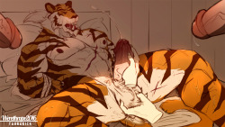 werethropelaporte:‘Denial’ -   But then, he actually enjoys it… hmm! :9@thespartankick ‘s handsome tiger at it!&lt;3