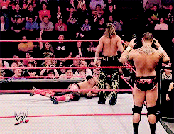r-a-n-d-y-o-r-t-o-n:shawn michaels pantsed Edge and traumatized Randy Orton.