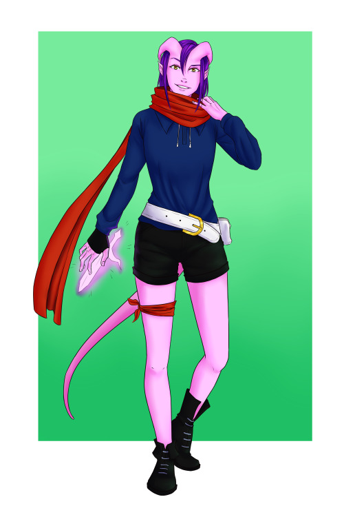 play-read-write:My DND OC Bridgette (last name TBD), A Tiefling Soulknife Rogue, as done by @majdart