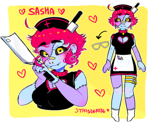 finally drew the oc i made from the monster girl maker,, her name is sasha and she’s a zombie nurse!