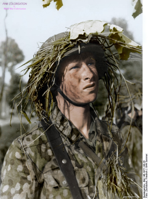 Grenadier of German 12th SS Panzer Division ‘Hitlerjugend’, France, 21 Jun 1944.The 12 S