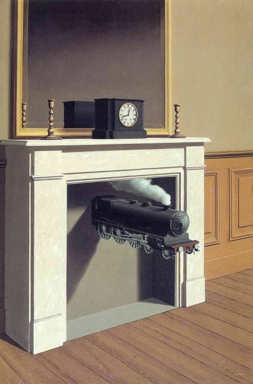 chemtrailer:chemtrailer:artist-magritte:Time transfixed via Rene MagritteSize: 146x97 cmMedium: oil,