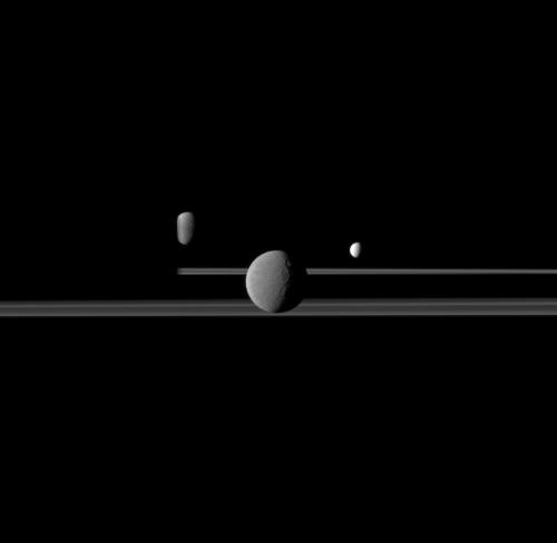 just–space:Saturns moons Rhea, Enceladus, Dione, Cassini mission 2011js