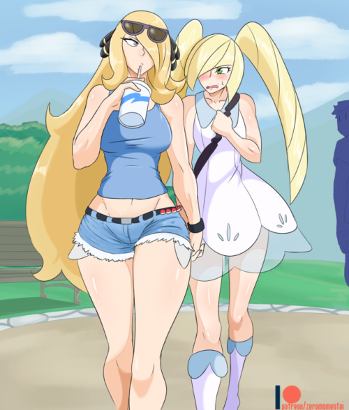 zeromomentaii:    Cynthia & Lusamine fun.  Cynthia’s gunna show Lusamine how to be a good mom. These two are fun to draw together.   Support on Patreon for more content.  Patreon  @slbtumblng look at these cuties~!!! <3 <3 <3 <3