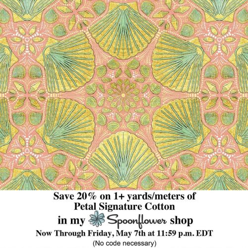 Now through Friday, May 7th, save 20% on Spoonflower’s Petal Signature Cotton. No coupon necessary b