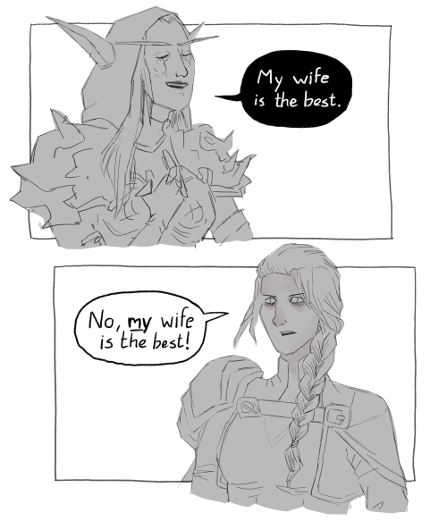 a little sylvaina comic, because i’ve become absolutely obsessed with these two lately[ID: Sylvanas: