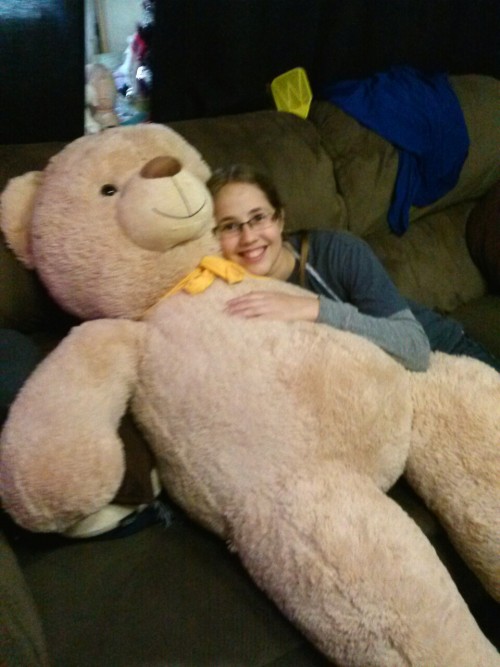 My friend got me a bear for Christmas and I made her pose with it.
