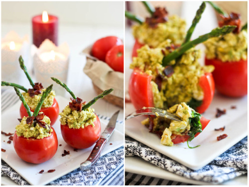 Fresh Stuffed Tomatoes 3 ripe medium California Tomatoes 4 hard boiled eggs 1 ripe avocado 1 cup bab