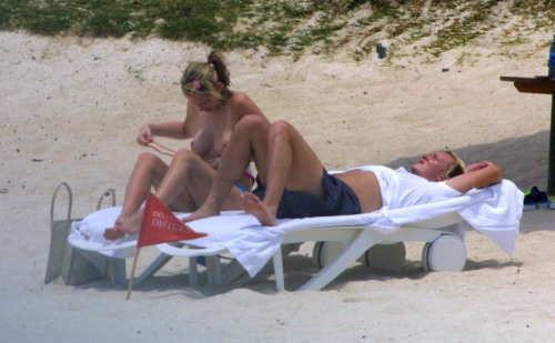 toplessbeachcelebs:  Natalie Appleton (Singer) sunbathing topless in Mauritius (2002) 