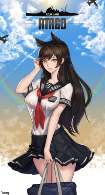 Rarts:  Cute Schoolgirl Atago: Azur Lane Mobile Game Fanart  [Artist: Choney]