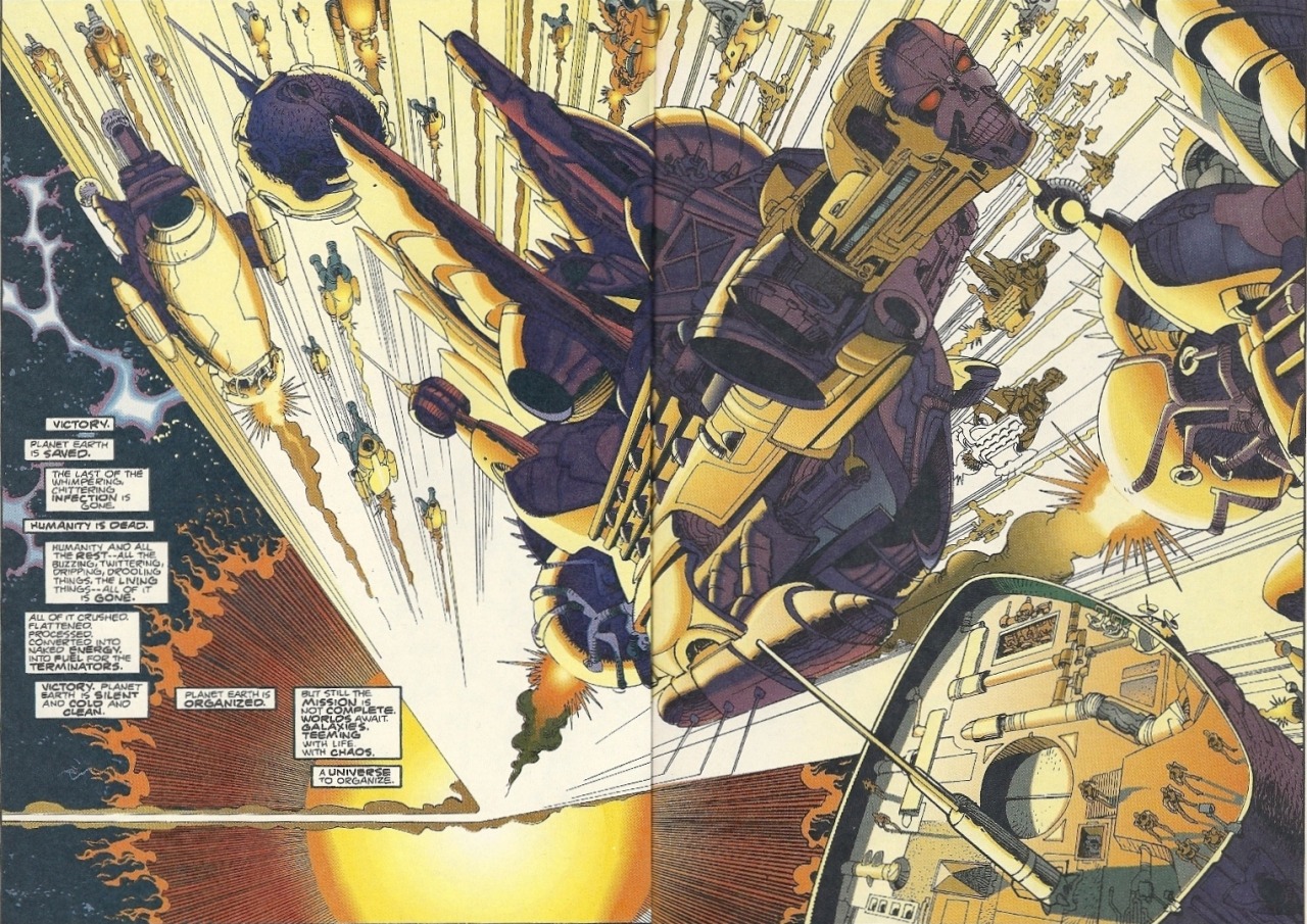 alexhchung:  RoboCop Versus The Terminator #3 double page spread by Frank Miller