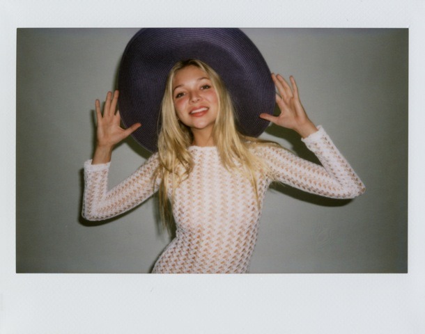 americanapparel:  Jessie in the Crochet Long Sleeve Dress &amp; California Floppy