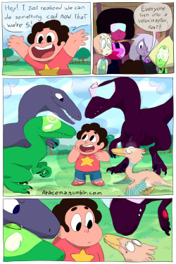 aracema:  Steven made them watch Jurassic Park and that’s why Peridot knows what’s a velociraptor