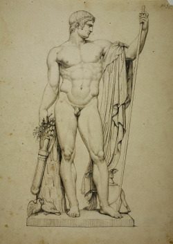 hadrian6:  Mars Bringing Peace.  1808-11.Ferdinando Mori. Italian 1782-1852. pencil on paper. after the sculpture by Bertel Thorvaldsen.http://hadrian6.tumblr.com