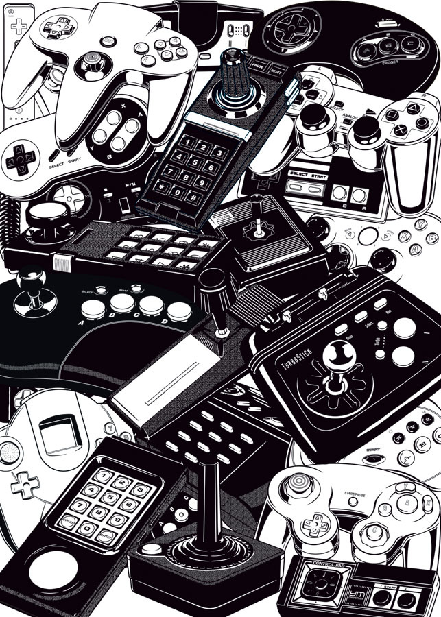 Joysticks &amp; Controllers | Yves-José Malgorn Illustration of joystcks and