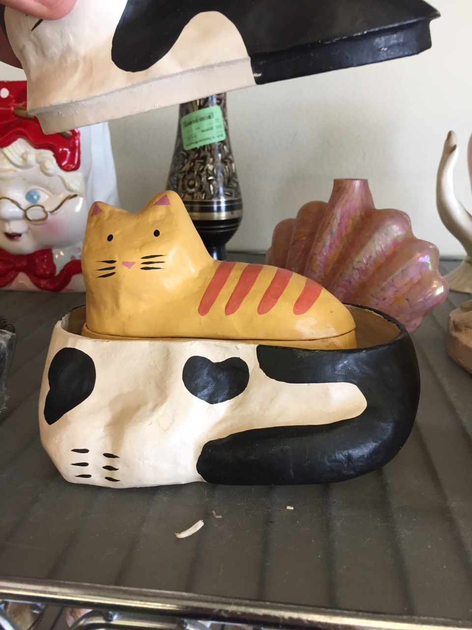 shiftythrifting:  A cat box with a smaller cat inside it. I expected nesting cats