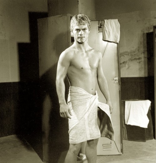 Brian Hawkes publicity photo from Nova’s 1983 film, Lockerroom Fever. Brian is fully erect her