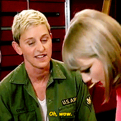 kalriekloss:Taylor Swift and Ellen Degeneres trying to come up with a good intro for Ellen’s surpris