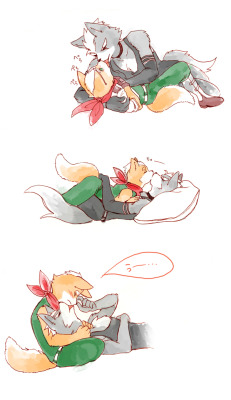 popcony:   cerberuscorps7-blog:  Fox McCloud &amp; Wolf O’Donnell ♥   Aww… :’) 