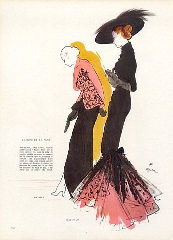 Le Rose et Le Noir, evening gowns by Molyneux and Jacques Fath, illustrated by Rene Gruau, 1946