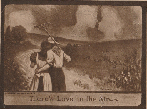 “There’s Love in the Air”. Signed by artist Lou Mayer. Postcard, c. 1907.“De