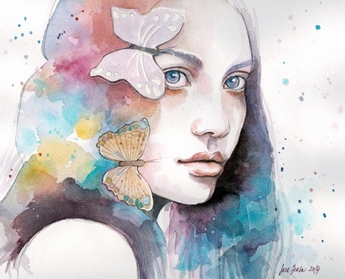 bestof-society6: ART PRINTS BY JANE-BEATA Window, watercolor &amp; ink painting Spring 201