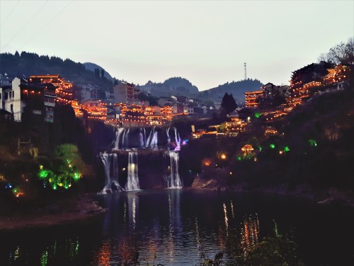 The waterfall in Furong village in the evening, Hunan