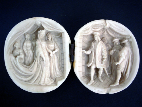 Miniature Ivory sculpture art composition to commemorate the Royal wedding of King Charles VIII of F