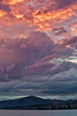 theoceanrolls:  Sunset and clouds in Montreux