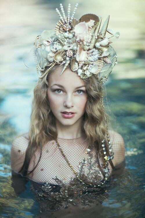 world-ethnic-beauty:  Image via We Heart It #beautiful #blonde #costume #crown #fantasy #fantasyworld #magic #mermaid #nymph #pretty #princess #Queen #seashell #shell #siren #unreal #water #wavyhair