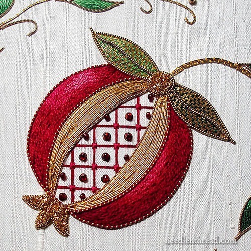 cafeinevitable:Pomegranate in Silk &amp; Goldwork by Mary Corbethand embroidery