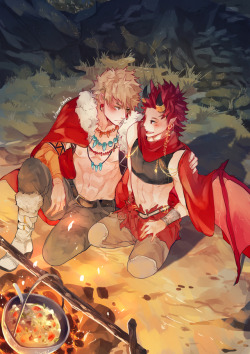 crimson-chains:  My piece for the @boysboysboys-zine ^W^Bakugo and Kirishima! :DThis was so fun to draw!!! X3