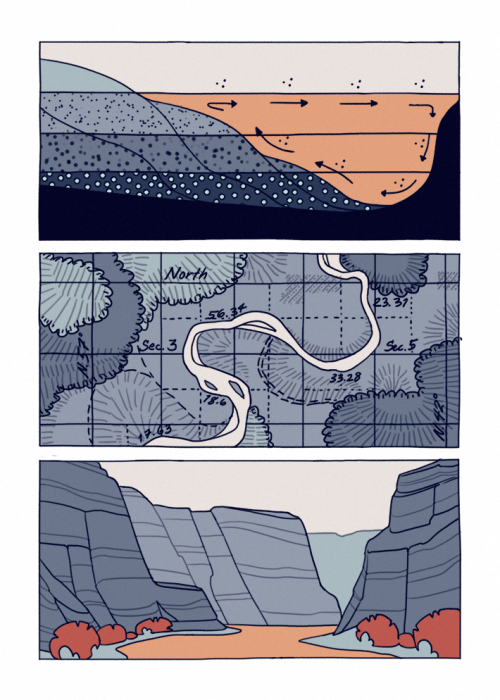 mellific: meander, a short comic about a river, and bivalves, and the fossil record. inspired of cou