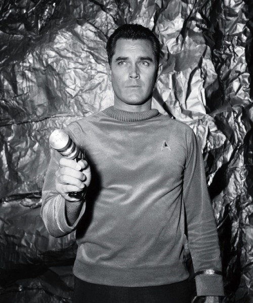 Publicity photo of Jeffrey Hunter as Captain Pike, taken during the filming of “The Cage,” 1964. 