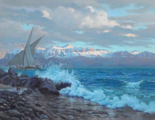 Le Lac Léman en hiver.c.1905.Pastel.49 x 35 cm. (19.29 x 13.77 in.)Musée Jenisch, Vevey, Suisse.Art 