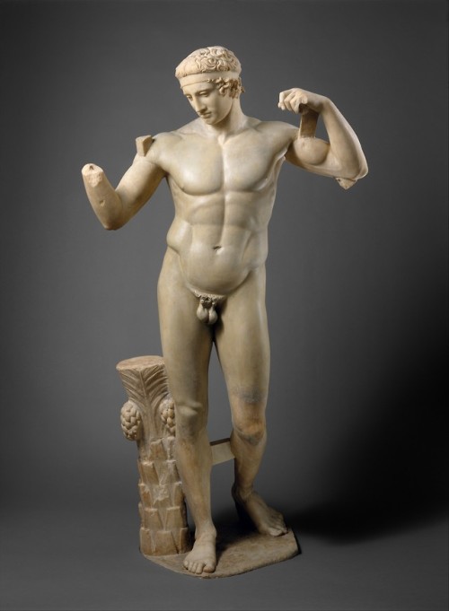 lionofchaeronea:The so-called Diadoumenos (youth binding his brow with a fillet).  Roman marble copy