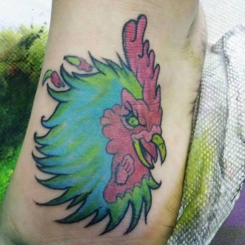 Recent tattoo. Foot tattoo but sat like a rock. Thank youu.    #ink #tattoos #chelsea #boston  #ravenseyeink #tattoo #zombie #rooster  (at Raven’s Eye Ink)