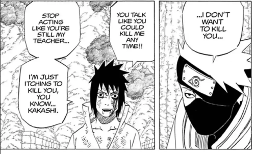 keepyourpantsongohan: Kakashi is the only adult in Konoha who cares about Sasuke and therefore he is