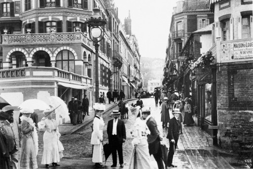 In the streets, Trouville-sur-Mer, near Deauville,  popular tourist attraction in Normandy , 1900′s