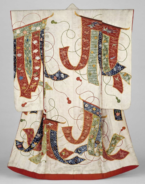 Uchikake (wedding over-kimono), 19th century, Japan. “Long-sleeved outer robe (uchikake) for a weddi