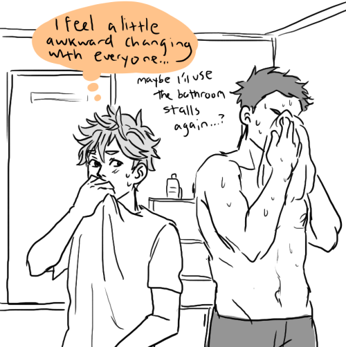 slimyhipster: my headcanons!! afab demiboy hinata and trans boy nishinoya  this is prolly when 