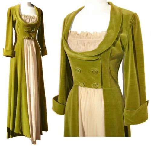 “Lounging” or “hostess” gown from the 1940s. Regency style.