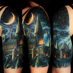 tattoosnob:  Hogwarts tattoo by @jamie_schene