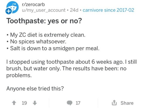 lukewarmleveret: bjorkington: r/zerocarb is my new favorite subreddit This is so funny because these