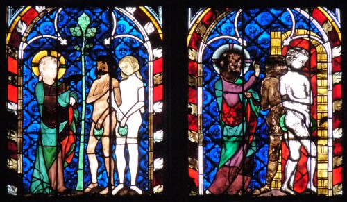 Stained glass windows from Chapelle Saint-Laurent part of Notre Dame de Strasbourg Cathedral in toda